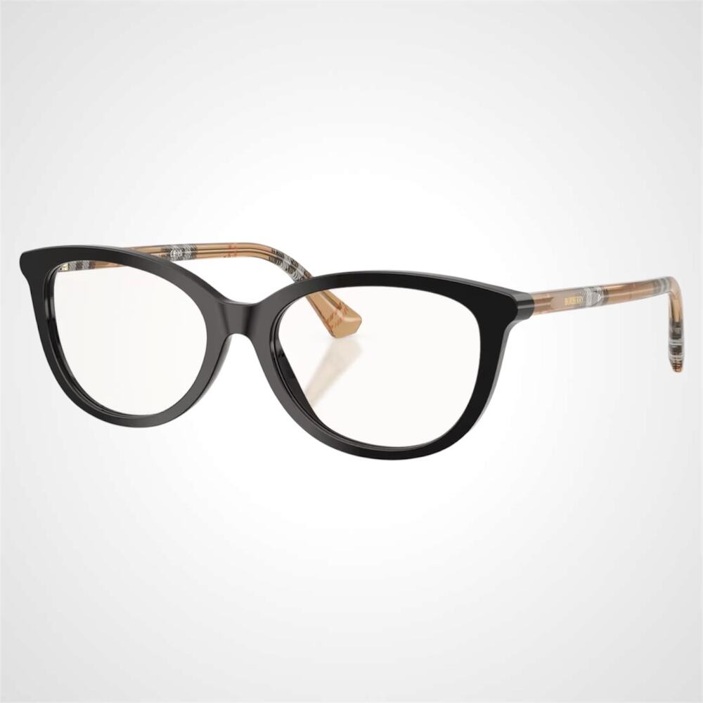 New Burberry Eyeglasses Black Cat Eye Check Sand Arms 54-17-140 w/ Box & Case - Picture 1 of 7